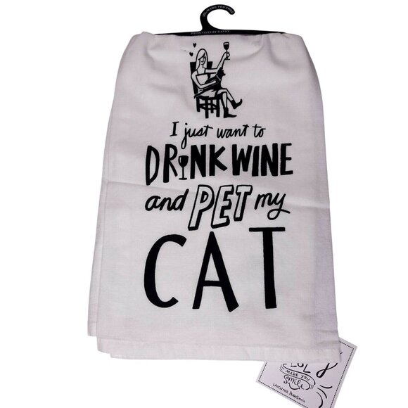 Set Of 2 Cat Themed Dish Towels 100% Cotton & Cotton/Linen Blend Gift - Picture 4 of 7